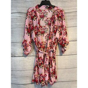 Floral Pink Kimono Robe Cotton Blend One Size